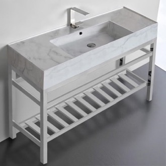Console Bathroom Sink Modern Marble Design Ceramic Console Sink and Polished Chrome Base, 48